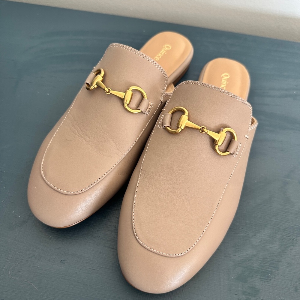 Quince Italian leather horse bit loafer mule in soft brown sz 7 - new